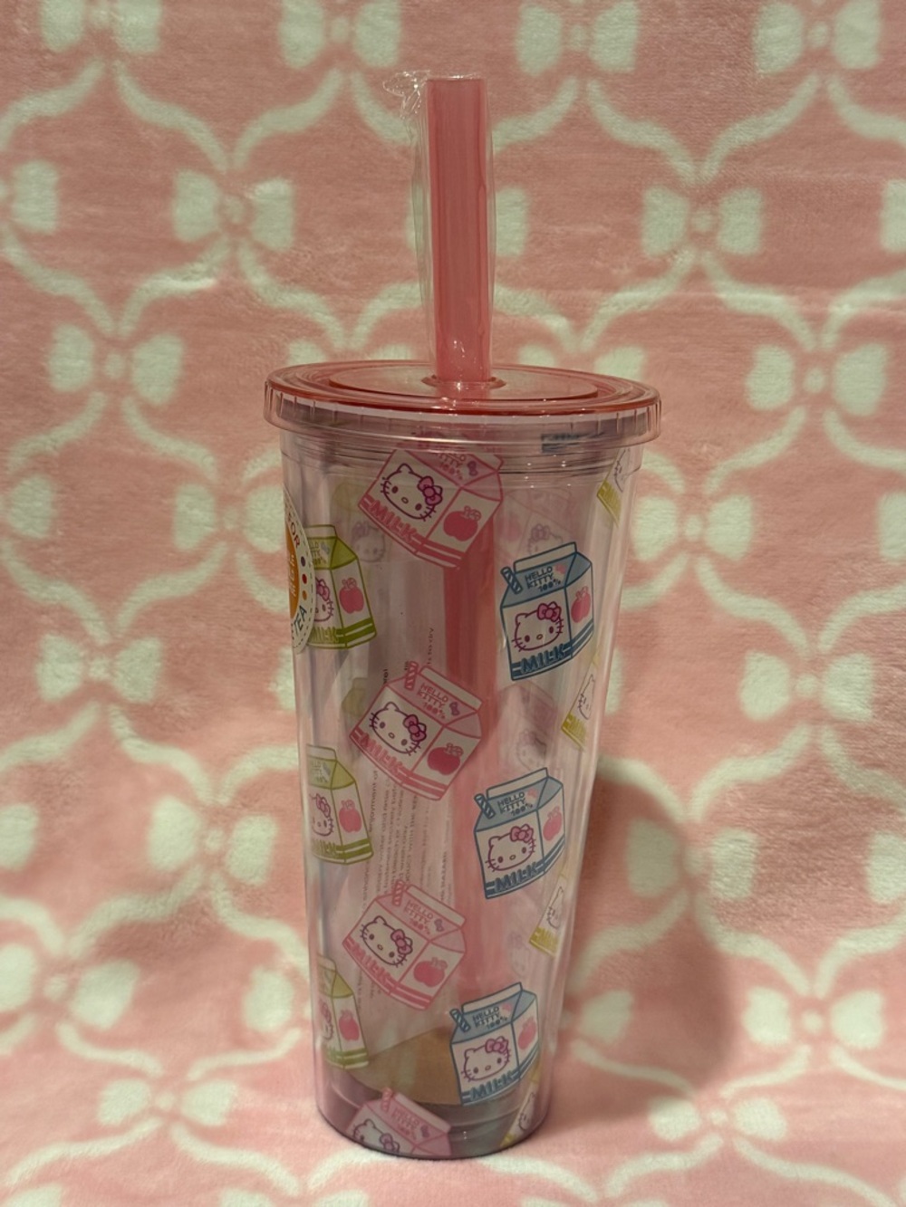 Hello Kitty Clear Tumbler with Pink Lid and Straw